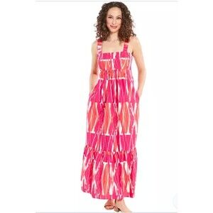 NWT London Times Square Neck Coral Pink Maxi Sun Dress Sz 6 Cruise Beach Summer